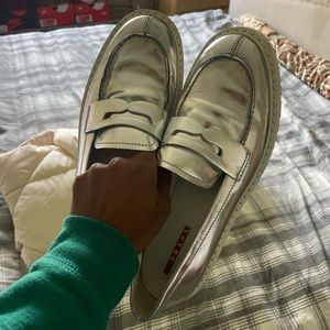 Metallic Prada Loafers